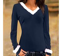 Susenstone Pull Femme Noël Verre à Vin Imprimé Chemise Col Rond Manches Longues T-Shirt Pull Blouse Tops Tunique T-Shirt Chemise De Noël T-Shirt Pull De Noël Sweat Femme Chemise De Noël Chemisier