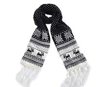Susenstone Renne NoëL Imprimé éCharpe à Franges Femme Hiver Chaud éPaisse Flocon De Neige Noel Imprimé Echarpe à La Mode En Coton Tricot Echarpes (210cmx20cm, B-Noir)