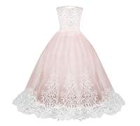 Susenstone Robe Enfant Mignon Fille Ceremonie Anniversaire De Princesse d'honneur Mariage avec Bowknot Longue en Dentelle Robe Tutu De SoiréE NoëL Carnaval 3-9 Ans (11 Ans, Rose A)