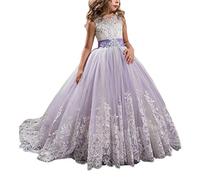 Susenstone Robe Enfant Mignon Fille Ceremonie Anniversaire De Princesse d'honneur Mariage avec Bowknot Longue en Dentelle Robe Tutu De SoiréE NoëL Carnaval 3-9 Ans (5 Ans, Violet A)