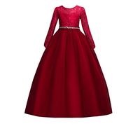 Susenstone Robe Enfant Mignon Fille Ceremonie Anniversaire De Princesse d'honneur Mariage avec Bowknot Longue en Dentelle Robe Tutu De SoiréE NoëL Carnaval 3-9 Ans (13 Ans, B-Rouge)