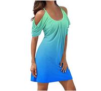 Susenstone Robes De Plage Femmes D'épaule Froide Robe Midi Imprimé Floral Élégant À Manches Courtes Réservoir Décontracté Boho Sexy Mariée Vacances Cocktail #25 Vert