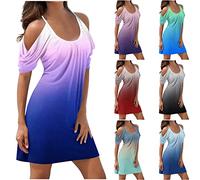 Susenstone Robes De Plage Femmes D'épaule Froide Robe Midi Imprimé Floral Élégant À Manches Courtes Réservoir Décontracté Boho Sexy Mariée Vacances Cocktail #24 Bleu Foncé