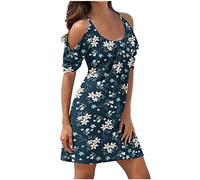 Susenstone Robes Plage Femmes Robes D'épaule Froide Robe Midi Imprimé Floral Élégant À Manches Courtes Robe Réservoir Robe Plage Boho Sexy Robe Mariée Vacances Cocktail XXL #19 Vert