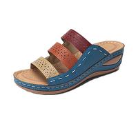 Susenstone Sandales Compensée Femme Bout Ouvert Pantoufles Slip-on Été Claquettes Nu Pieds Semelle Confort Chaussures Antidérapant de Plage Wedges Platform Slipper Bohemia Beach Sandals Bleu 37.5 EU