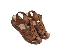 Susenstone Sandales Compensées Femmes Cuir Confortables Orthopedique Chaussures Plateforme Été Sandales Femmes Sandales Plates Toe T-Sangle Comfy Semi Trailer Sandales Chaussures de Plage