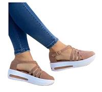 Susenstone Sandales d'été pour Femmes Sandale en Cuir à Gland Bout Fermé Chaussures à Boucle à Talons Plate-forme Sandales Femme Randonnée Sandales Plein Air Sport Trail Sandales Athlétique Sandales