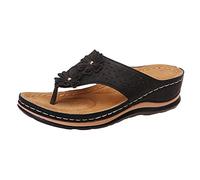 Susenstone Sandales Femme été Talon Compensé été Mode Avec Support de Orthopédique Tongs de Plage et Claquettes de Piscine Plage Sandales Mousse de Yoga Piscine Chaussures 39 EU 01 Noir
