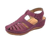 Susenstone Sandales Femmes Compensée Été Cuir PU Chaussures Plate Talon Bout Fermé Mule Confortable Décontracté Antidérapant Boucle Plateforme Claquettes de Conduite Extérieur