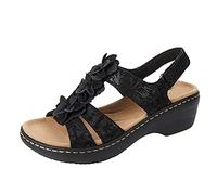 Susenstone Sandales Femmes Orthopedique Confortables Chaussures Plateforme Nu-pieds Été Sandales Femmes Sandales Plates Toe T-Sangle Comfy Semi Trailer Sandales Chaussures de Plage Noir 38 EU