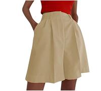 Susenstone Shorts Été Femme Taille Haute Shorts Ourlet à Volants Taille Élastique Plissé Shorts de Plage Amples Fluide Femme Shorts de Yoga Bermuda en Coton Casual