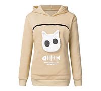 Susenstone Sweat A Capuche Femme Chat Hiver Chaud Pas Cher A La Mode Sweatshirt S Respirant Poche Kangourou pour Porter Un Chat Hoodies (XL(EU40), Beige)