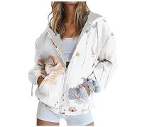 Susenstone Sweats à Capuche Zippé Femmes Imprimé Sweat-Shirt Molletonnés Décontractés À Manches Longues Pulls Hauts De Sport Lâche Tenues d'automne d'hiver Y2k Vêtements avec Poches