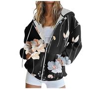 Susenstone Sweats à Capuche Zippé Femmes Imprimé Sweat-Shirt Molletonnés Décontractés À Manches Longues Pulls Hauts De Sport Lâche Tenues d'automne d'hiver Y2k Vêtements avec Poches