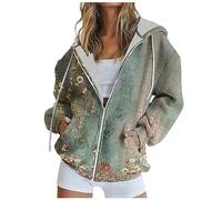 Susenstone Sweats à Capuche Zippé Femmes Imprimé Sweat-Shirt Molletonnés Décontractés À Manches Longues Pulls Hauts De Sport Lâche Tenues d'automne d'hiver Y2k Vêtements avec Poches