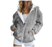 Susenstone Sweats à Capuche Zippé Femmes Imprimé Sweat-Shirt Molletonnés Décontractés À Manches Longues Pulls Hauts De Sport Lâche Tenues d'automne d'hiver Y2k Vêtements avec Poches