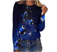 Susenstone Sweats de Noël Femmes Renne Père T-Shirts Casual Manches Longues Pull Tops Arbre Imprimé Sweat Tuniques Xmas Dames Vente Liquidation Chic et Élégant Déguisement Noël, 03-marine, XL