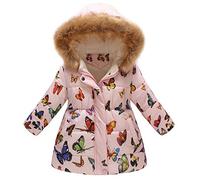 Susenstone Unisexe Manteau A Capuche Col Fourrure Long Coat Mignon Mode A Fleurs Imprimé Hiver Chaud éPais pour Les Filles Garcons Blouson 3-7 Ans (2-3 Ans(Taille:110CM), Rose)