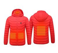 Susenstone Veste Chauffante électrique Homme et Femme Chauffant USB Vêtements Hiver Chaud Léger Manteau Doudoune Capuche avec 3 Niveaux de Chauffage,Interface 4 Zone - Rouge M