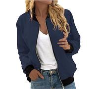Susenstone Veste Femme Motard Blouson Léger Bomber Blouson Outwear Zippé Couleur unie Imprimé Floral Court Jacket Court Zippé Slim Fit Avec Poches Automne Hiver Manteau De Moto Jacket 001# Marine
