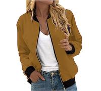 Susenstone Veste Femme Motard Blouson Léger Bomber Blouson Outwear Zippé Couleur unie Imprimé Floral Court Jacket Court Zippé Slim Fit Avec Poches Automne Hiver Manteau De Moto Jacket 002# Jaune