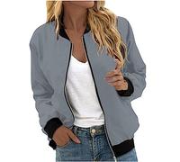 Susenstone Veste Femme Motard Blouson Léger Bomber Blouson Outwear Zippé Couleur unie Imprimé Floral Court Jacket Court Zippé Slim Fit Avec Poches Automne Hiver Manteau De Moto Jacket 001# Gris
