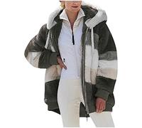 Susenstone Veste Polaire Femme Fille Chaude Sweats Manteau à Capuche Zippé Laine épais Blousons Fourrure Hooded Coat Manche Longue Cardigan Casual Bloc de Couleur Mode Hiver Outerwear, Armée Verte, S