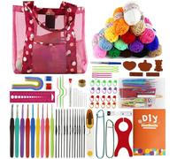 SusggO 95 pièces kit de crochet pour débutants Complet Crochet kit Amigurumi - 15 pelotes de coton lait Aiguilles à crocheter Accessoires Manuel et sac - Kit Crochet Complet DIY