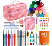 SusggO Kit Complet de Crochet pour Débutants 96 Pièces - Ensemble de Crochet Amigurumi - 20 Pelotes de Coton de Lait, Accessoires, Aiguilles, Manuel, Trousse et Sac - Kit de Crochet Complet - Kit DIY