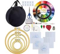 SusggO Lot de 207 pièces Kit de broderie pour débutants et experts avec porte-documents vidéo Motif patrons-broderie vêtements-5 châssis à broder-tissus coton, 100 fils-35 aiguilles, sac, point de