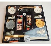 Sushi Bar - Coffret Avec 4 Paires De Baguettes, 4 Porte-Baguettes Chat En Porcelaine, 4 Coupelles Pour Sauce Soja En Porcelaine