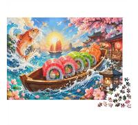 Sushi Bateau Coucher Puzzle, 1000 Pièces pour Adultes Haute Qualité | 52x38cm Amateurs D'art, Cadeau Anniversaire, Carton, Réduction Du Stress, Finition Lisse