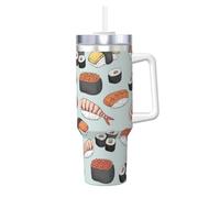 Sushi,Gobelet isotherme Ice Bully de 40 oz avec poignée, couvercle et paille, en acier inoxydable, pour voiture ou café.
