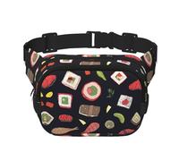 Sushi japonais noir carré double couche ceinture sac banane sac banane unisexe partout avec sangle réglable, course à pied, voyage, noir, taille unique