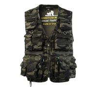 SUSHIMIAN Gilet de Pêche pour Homme Multi-Poches Gilet Reporter de Plein air Veste sans Manches de Travail Gilet de Chasse Photographie, Camo Marron, L