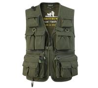 SUSHIMIAN Gilet de Pêche pour Homme Multi-Poches Gilet Reporter de Plein air Veste sans Manches de Travail Gilet de Chasse Photographie, Vert, XL