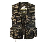 SUSHIMIAN Gilet de Pêche pour Homme Multi-Poches Gilet Reporter de Plein air Veste sans Manches de Travail Gilet de Chasse Photographie, Camo Kaki, M