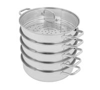 Susoso Cuiseur vapeur à 5 étages en acier inoxydable avec couvercle en verre - Pour cuisinières à gaz, plaques à induction, électriques (argenté, 32 cm)