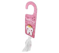 Suspendre de Porte Fée des Dents en Bois et Verre Rose | Bouteille Transparente, Pochette Souvenir Intégrée, Accroche Poignée, pour Garçon et Filles et Familles
