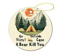 Suspendre Sortez Dehors ! Au Pire, Un Ours Vous Tue ! Thème du Camping Ornement Céramique Noël Décoration pour Maison Fête Vacances