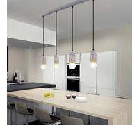 Suspension, plafonnier, lampe suspendue moderne, spots, suspension, table à manger, aspect pierre terrazzo, gris métal, 4 ampoules E27, L x H 80 x 120 cm