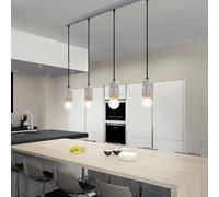 Suspension, plafonnier, lampe suspendue moderne, spots, suspension, table à manger, aspect pierre terrazzo, gris métal, 4 ampoules E27, L x H 80 x 120 cm