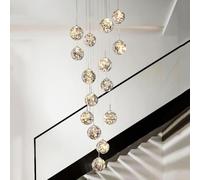 Suspendu Moderne en Verre à 15 lumières LED escalier, dorés, Grands lustres pour Hauts plafonds, luminaire d'entrée, Villas escaliers (Gris fumé)