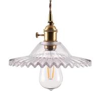 Suspension 1 Style Nordique rétro Moderne en Verre cannelé culot E27/E26 avec Insert en Laiton Transparent idéale pour Salle à Manger îlot de Cuisine Salon ou Couloir