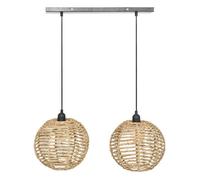 Suspension 2 lampes ""Rana"" en métal & jonc de mer D50cm - Atmosphera createur d'interieur