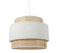 Suspension 3 abat-jours cannage et tissu blanc Ostaria