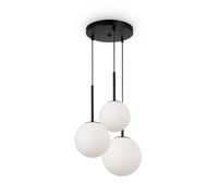 Suspension 3 Flammes E14 Boule Hauteur Réglable B: 40cm Verre Métal