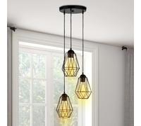 Suspension 3 Lampes Industrielles Forme Diamant En Métal Noir Noir