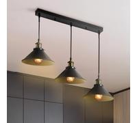 Suspension 3 Lampes Industrielles Vintage En Métal Noir Noir