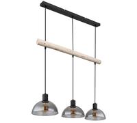 Suspension 3 lampes lampe suspendue table à manger lampe en bois lampe de salon en verre à régler, métal, noir marron, 3x douilles E27, LxPxH 80x20x120 cm